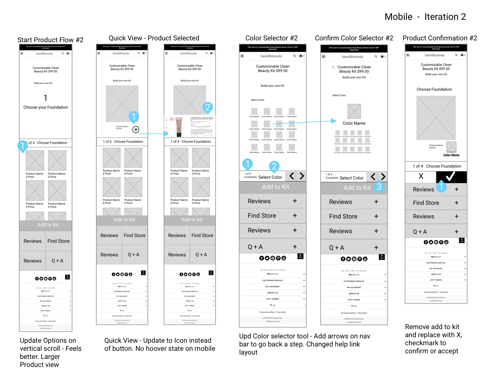 Bare Minerals - Mobile Wireframes - Iteration 2
