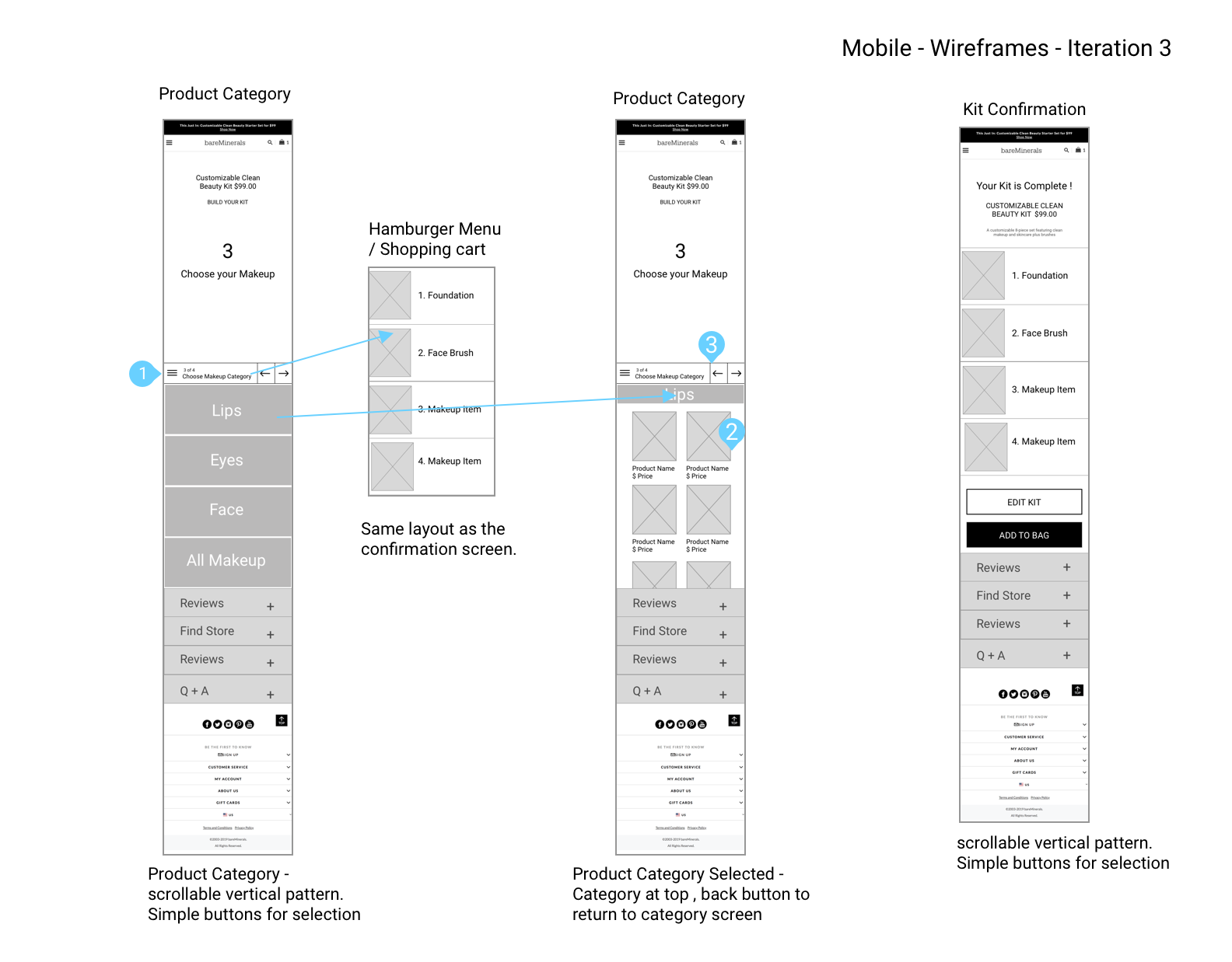 Bare Minerals - Mobile Wireframes - Iteration 3